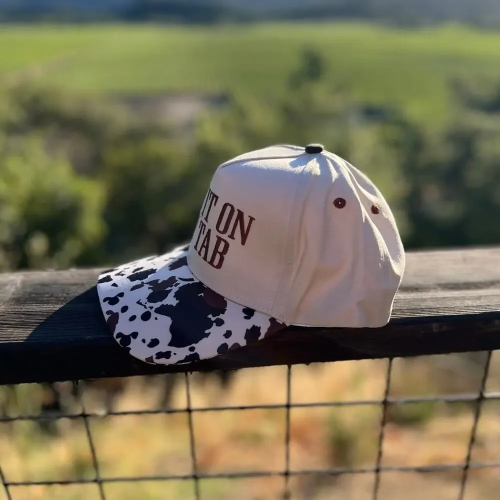 Put It On My Tab Embroidered Cow Print Trucker Hat Mesh Snapback Adjustable